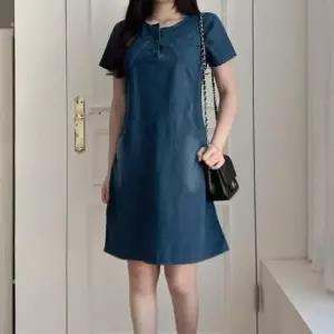 데님스커트 데님 원피스 반팔 캐주얼 버튼 여성 미니 미디 포켓