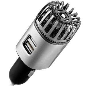 자동차 공기청정기 이오나이저 - 듀얼 USB 충전기가 장착된 12V 플러그인 이온성 항균 탈취제 연기 냄새, 반려동물 및 음식 유발 물질, 자동차용 바이러스 제거제(매트 실버)