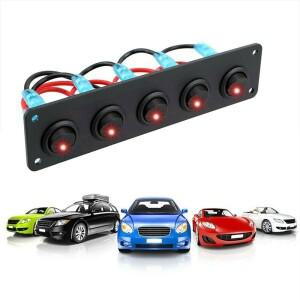 자동차 보트 해양 RV 트럭용 토글 로커 스위치 패널  블루 레드 그린 LED  5 갱  12V