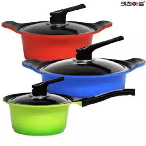 키친아트 S100G 세라믹코팅 주물 냄비세트 3종B(편수18+양수20+전골24) 코팅냄비세트