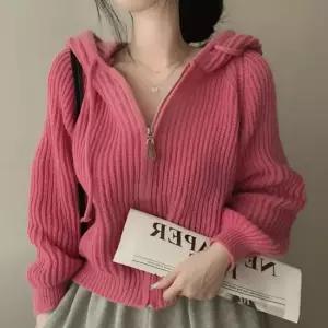 셀럽하우스 여자 4컬러 가을 데일리 하찌니트 골지 후드집업 자켓