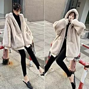 셀럽하우스 여성아우터 인조밍크퍼 오버핏 후드 집업 점퍼 데일리