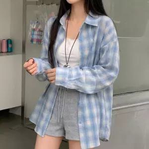 [페이릿][페이릿] 살안테템 빅사이즈 제포 쿨링 파스텔 에어리 체크 셔츠