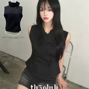 [더핑크] / 모젠 슬림핏 하이넥 버튼 슬리브리스 자켓