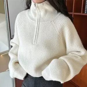 [하프클럽/]나그랑 짜임 데일리 하이넥 니트 반집업