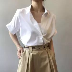 [하프클럽/]롤업 카라 셔츠 루즈핏 흰색 블라우스