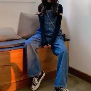 [하프클럽/]여성 데일리 와이드 데님 오버롤 멜빵 청바지 팬츠