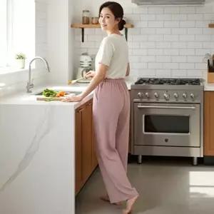 [옷자락]여자 캐주얼 루즈핏 면 혼방 체크 홈웨어 바지