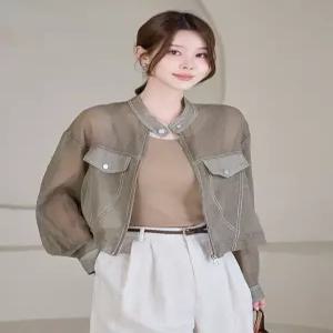 배색스티치 시스루 크롭 블루종 점퍼_M2606JP003B