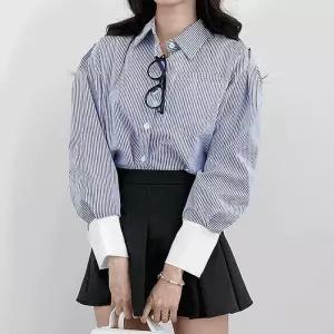 [라일리여성의류] Rly 여성 크롭 스트라이프 셔츠 데일리 남방 코디 상