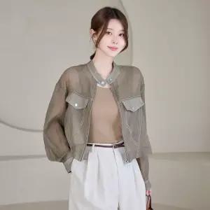 배색스티치 시스루 크롭 블루종 점퍼_M2606JP003B