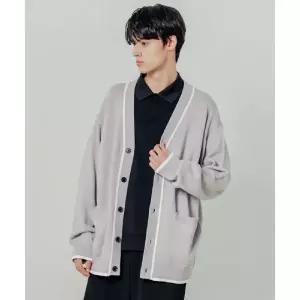 [매장정품] 에드호크 ADHOC 남성 라인 배색 오버핏 가디건 카디건 LT-GREY HZ1GD03_34 2248251