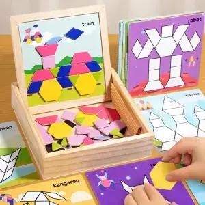 적 자기 퍼즐 모양 분류기 나무 블록 상상력 개발 안전한 Tangram