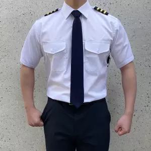 견장 반팔 화이트 일반핏 와이셔츠 근무복 유니폼 경비 보안 기장 항공 셔츠