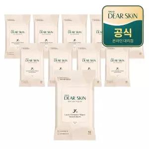 [깨끗한나라]디어스킨 락토 페미닌 여성청결 티슈 10매x10팩