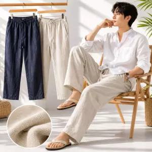 남성 린넨 밴딩 슬랙스 9부 쿨링 마바지 여름용 데일리 캐주얼 팬츠
