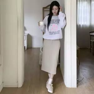 [하프클럽/]여성 기본 슬림 H라인 미디 롱 스커트