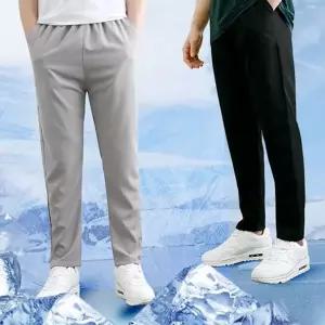 남성 여름 슬랙스 아이스 드로스트링 밴딩 남성 냉감 슬랙스 와이드 데일리 스판 트레이닝 활동복