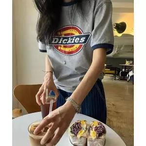 디키즈 DICKIES 6월 26일 배송 트리 로고 링거 티셔츠 Gray 186887