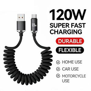 1m 2m 240W 고속 충전120W 차량용 USB-A to 고속 충전 케이블 (삼성 S26, 샤오미, 화웨이 스프링 텔레스코