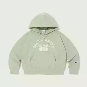 champion 여성 CVC Terry Fleece 레터링 후드 스웨트셔츠 Light Green