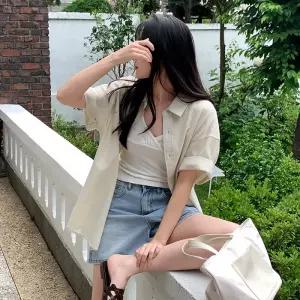[코코블랑] 내추럴 오버핏 하프 셔츠