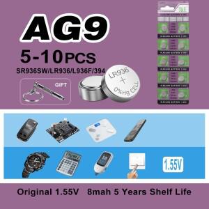 5PCS-10PCS 1.55V AG9 LR936 394 SR936SW CX194 LR45 버튼 배터리 G9A 셀 코인 시계 장난감 리모컨