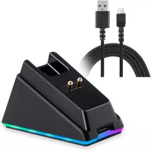 Razer Basilisk/Viper Ultimate/Naga /데스애더 v2 마우스와 호환되는 USB 충전 케이블이 있는 RGB 충전기