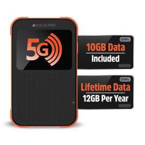 Solis Pro u2013 모바일 5G 핫스팟 및 파워 뱅크, 번들에는 140개국 이상에서 평생 데이터(연간 12GB) 10GB 글로벌 데이터, 멀티캐리어, Wi-Fi 6E, 계약 없음, 휴대용 인터넷 제공 SIMO
