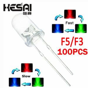 100개/몫 F5 5mm F3 3mm /느린 RGB 플래시 빨간색 녹색 파란색 무지개 멀티 컬러 발광 다이오드 라운드 LED