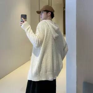 그물 가디건 니트 후드 펀칭 망사 바람막이 남자 메쉬 집업 시스루 여름
