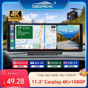 11.3인치 OBDPEAK K2 Pro 블랙박스 DVR GPS 네비게이션 무선 CarPlay & 안드로이드 오토 지원 대시보드  레