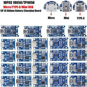 10PCS 마이크로/타입-C/미니 USB 5V 1A 18650 TP4056 리튬  충전기 모듈 보호 기능이 있는 보드 이중 XCW