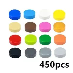 450개 MOC 라운드 플랫 타일 1x1 스무스 특수 바닥 벽돌 입자 부품 빌딩 블록 장난감 98138 35381 호환