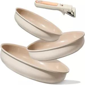 CAROTE 4pcs 세라믹 프라이팬 티타늄 논스틱 8+0+2 달걀 팬 오믈렛 탈착식 손잡이 조리기구 PFOA 프리