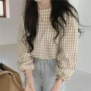 [라일리여성의류] Rly 루즈핏 여성 체크 블라우스 데일리 여성 벌룬 블