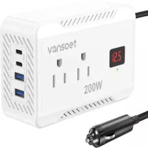 oet 200W 자동차 파워 인버터 DC 2V 0V AC 컨버터 PD 30W 및 5W 고속 충전 USB C/30A 듀얼 포트 휴대폰용