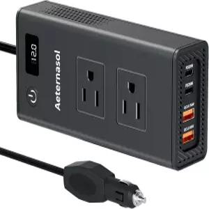 AeternaSol 200W 자동차 파워 인버터 2V 0V AC 콘센트 2개가 있는 차량용 공복 충전 USBC/36W USBA 캠핑
