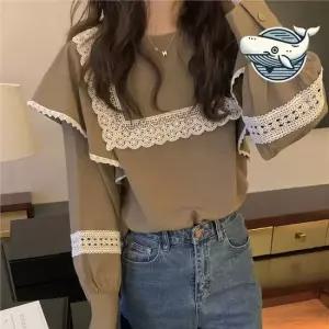 레이스 프릴 블라우스 빈티지 스타일 여름 여름블라우스 여성블라우스 카라블라우스
