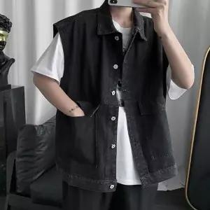 고품질 남성 오버핏 빅포켓 데님조끼 청조끼 2컬러 블랙 연청 남성청조끼 (WA2A951)