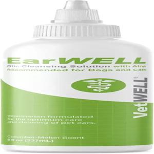 개와 고양이를 위한 VetWELL 이어 클리너 반려동물의 및 귀 냄새 조절을 오틱 린스 8온스(큐썸 멜론)