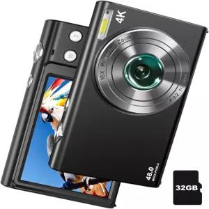 IGXHIZ 4K 디지털 카메라 6배 줌 흔들림 방지 32GB 카드 배터리 2개 충전기 블랙