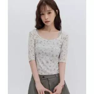 HIGH SCHOOL DISCO 7부 레이스 플라워 티셔츠 26SS2_17 508992