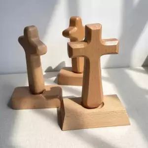 원목 십자가 탁상 기독교 교회 소품 장식 카톨릭 목각 공예 스퀘어정장높이14 5cm 케이스