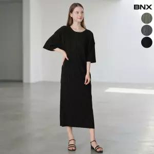 모던 플리츠 반팔 롱 원피스