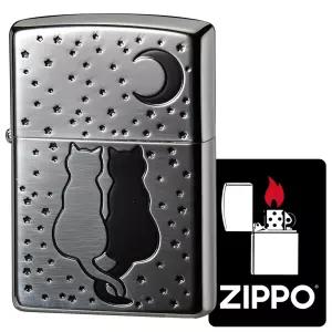 Zippo Zippo 라이터 방풍 황동 CAT 월밤 두 마리의 고양이 특제 스티커 실버 2SBKT