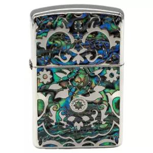 지포 Zippo 오일 라이터 플린트 아머 모자이크 쉘 양면 가공 다이아노 실버
