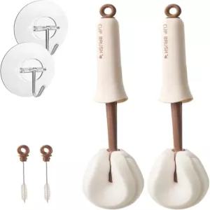 2PCS 2-in-1 컵 청소 브러시 밀어서 배출하는 스펀지 롱 핸들 병 접이식 빨대 커피 머그 스포츠 위한 셀프