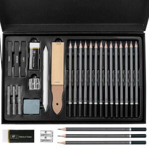 Mr. Pen- 드로잉 스케치 연필 세트, 25개, 그래파이트 연필(10B-6H), 스틱, 지우개, 샤프너, 블렌딩 스텀프 및 사포 패드 드로잉, 셰이딩 아트 프로젝트용