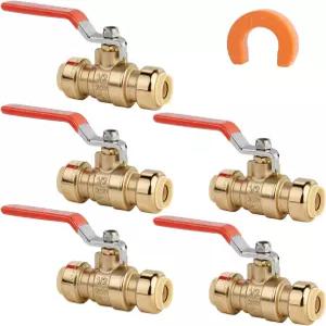 5팩 AB 2인치 푸시 핏 볼 밸브 분리 클립이 있는 워터 차단 구리 CPVC PERT 및 PEX 파이프용 풀 포트